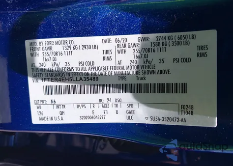 2020 Ford Ranger Xl from USA, damaged, VIN 1FTER4EH5LLA35489